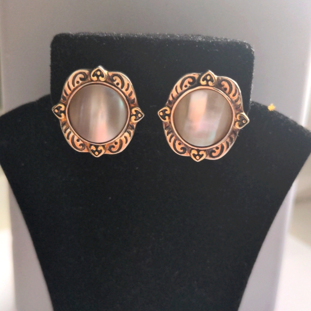 Bali sterling silver earrings. New  MOP Gold accents.  Omega backs. Handcrafted